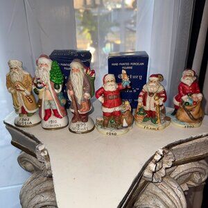 A Century of Santa Claus Set 6 Hand Painted Porcelain Figurines Around the World